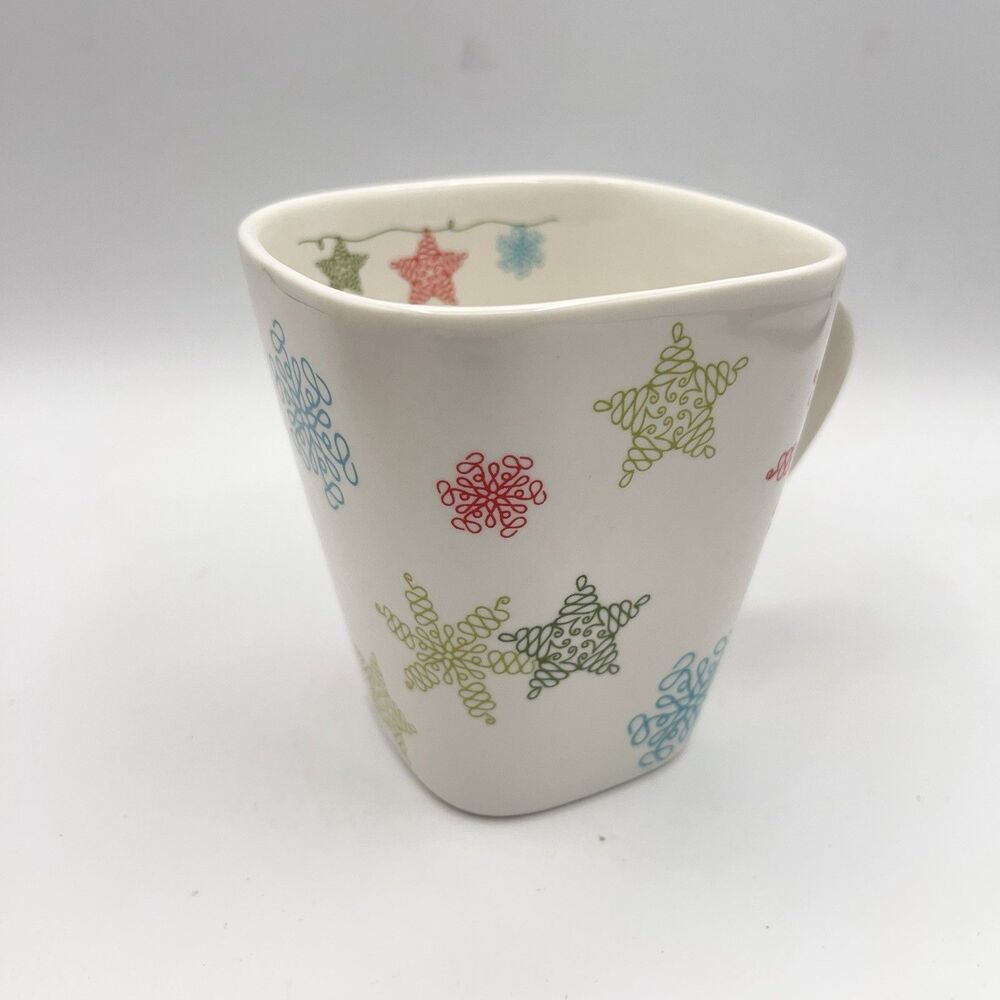 Starbucks 2005 Holiday Square Christmas Mug - Red, Blue, Green Snowflakes Stars - Picture 5 of 10